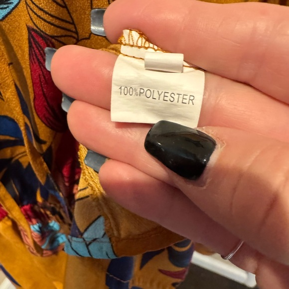 SHEIN Boho Mustard Brown Floral Tie-Front Peplum Blouse - Picture 6 of 7